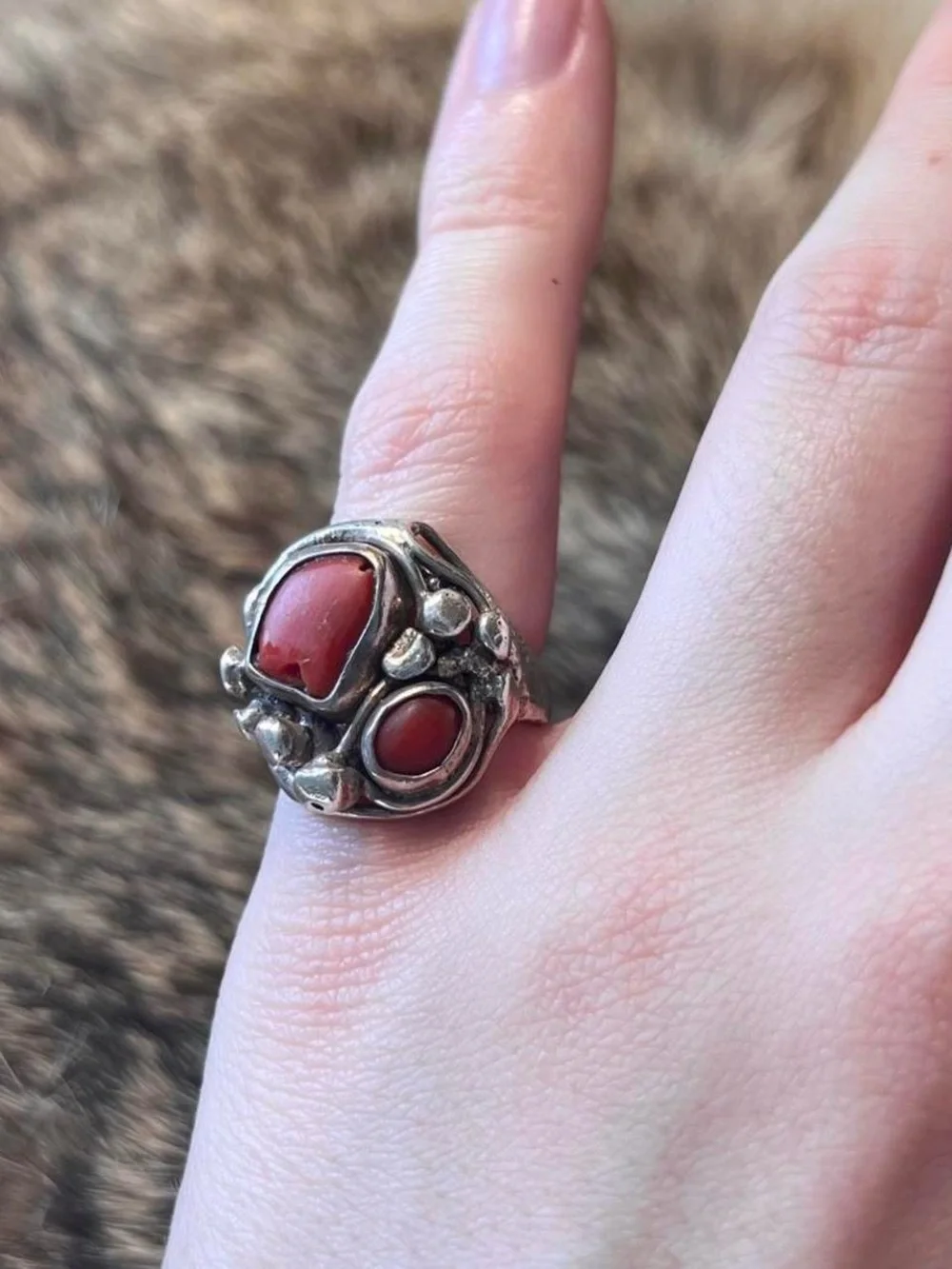 SUPER unique organic hand wrought coral ring